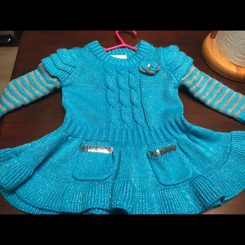 Teal and silver sequins sweater dress